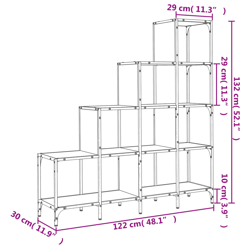 vidaXL Estantería madera ingeniería y metal roble Sonoma 122x30x132 cm