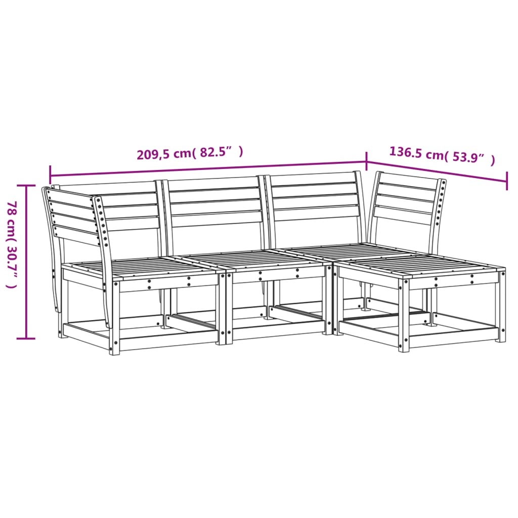 vidaXL Juego de muebles de jardín 4 piezas madera maciza de pino