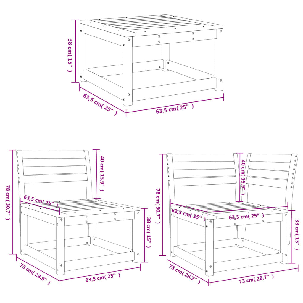 vidaXL Juego de muebles de jardín 4 piezas madera maciza de pino