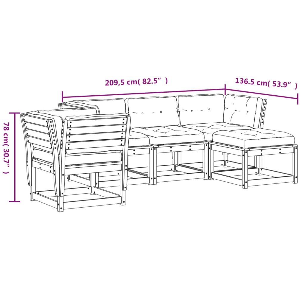 vidaXL Set muebles jardín 5 pzas con cojines madera maciza pino blanco