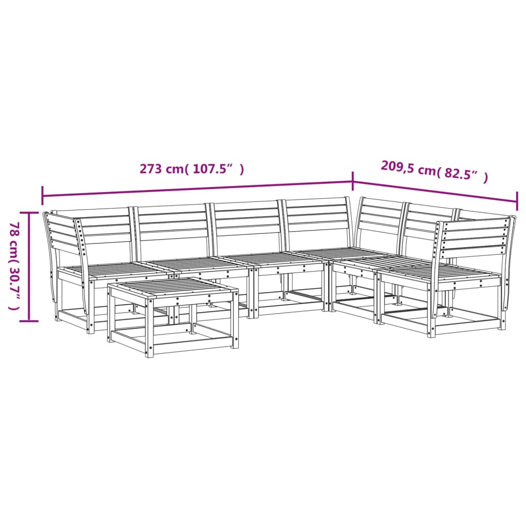 vidaXL Juego de muebles de jardín 7 piezas madera maciza de pino