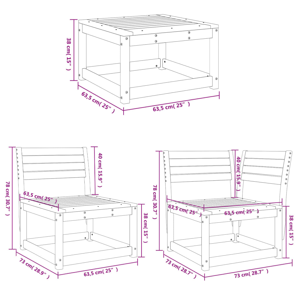 vidaXL Juego de muebles de jardín 7 piezas madera maciza de pino