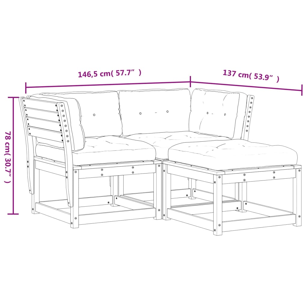 vidaXL Set de sofás de jardín 3 pzas con cojines madera maciza Douglas