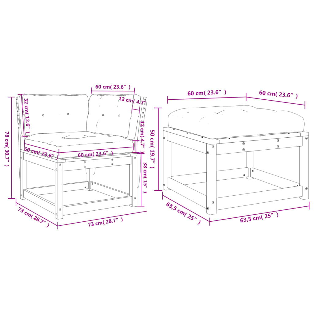 vidaXL Set de sofás de jardín 3 pzas con cojines madera maciza Douglas