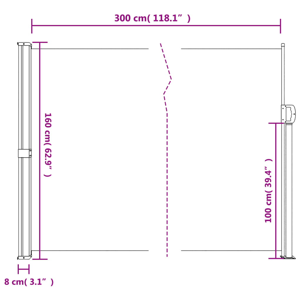 vidaXL Toldo lateral retráctil negro 160x300 cm