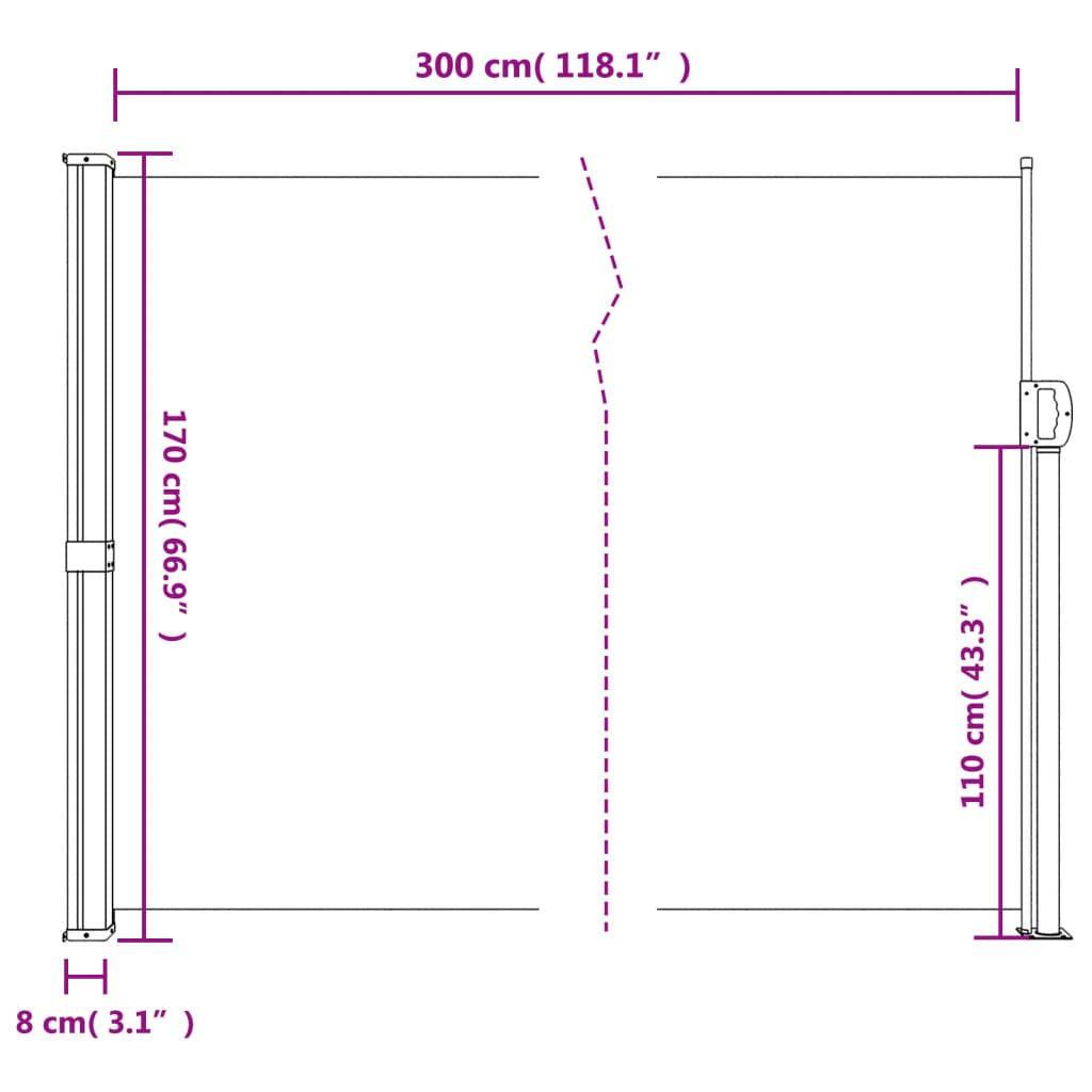 vidaXL Toldo lateral retráctil blanco 170x300 cm