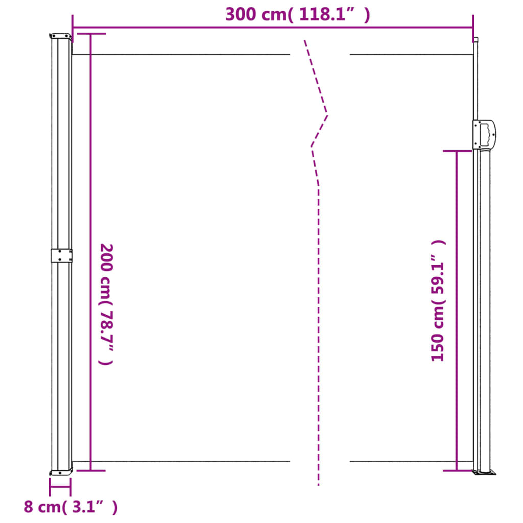 vidaXL Toldo lateral retráctil negro 200x300 cm