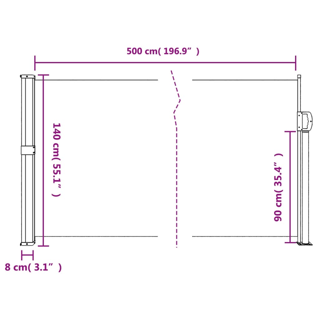 vidaXL Toldo lateral retráctil marrón 140x500 cm