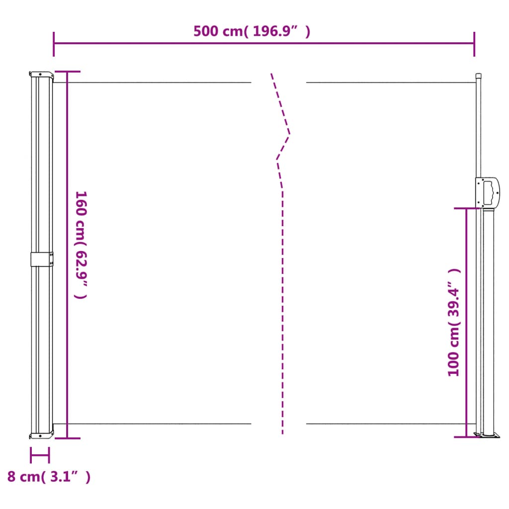 vidaXL Toldo lateral retráctil crema 160x500 cm