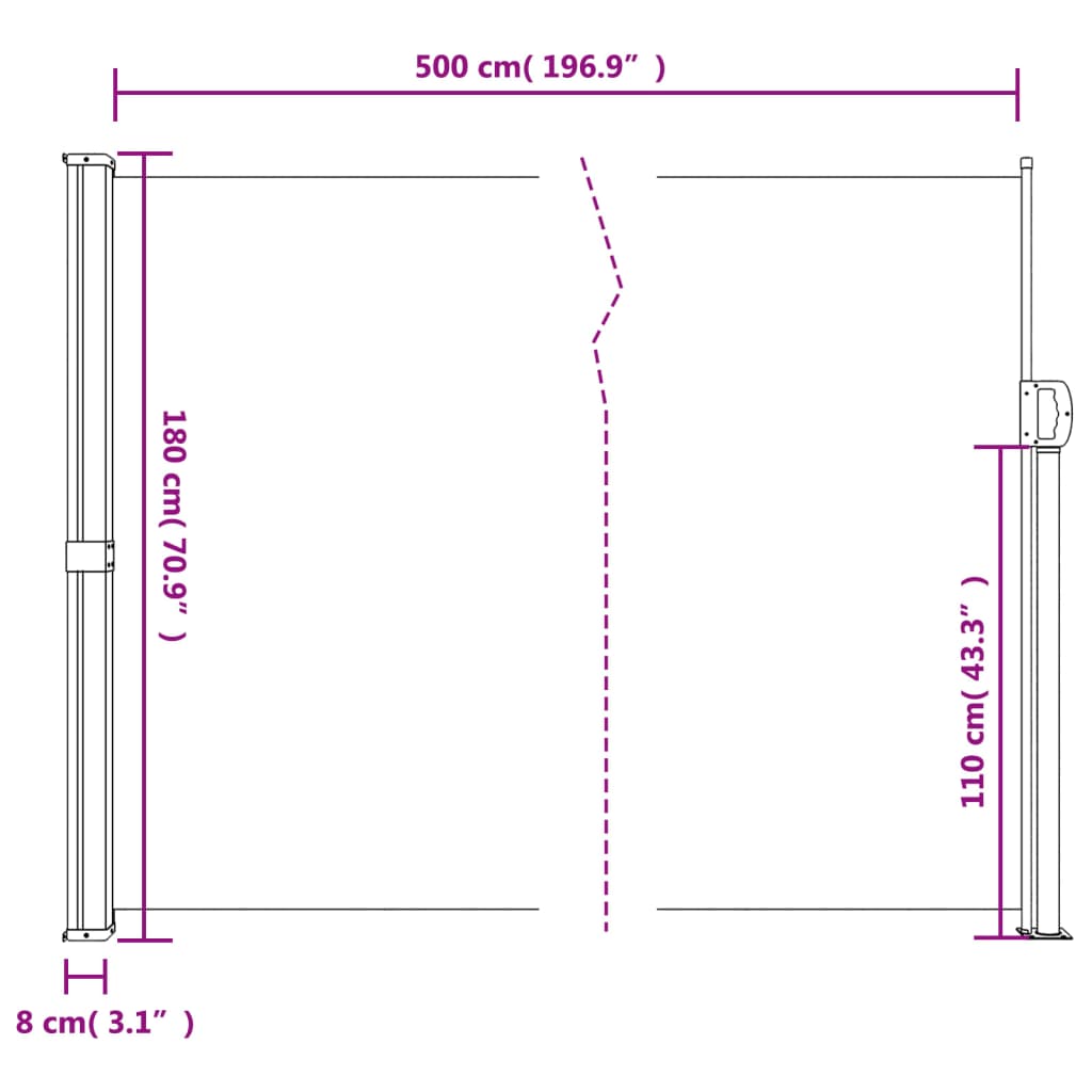 vidaXL Toldo lateral retráctil crema 180x500 cm