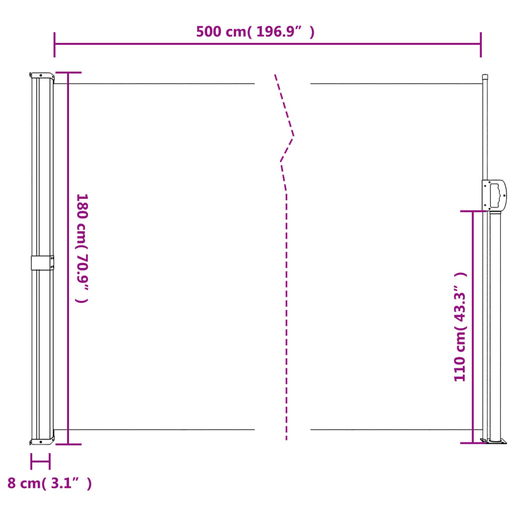 vidaXL Toldo lateral retráctil rojo 180x500 cm