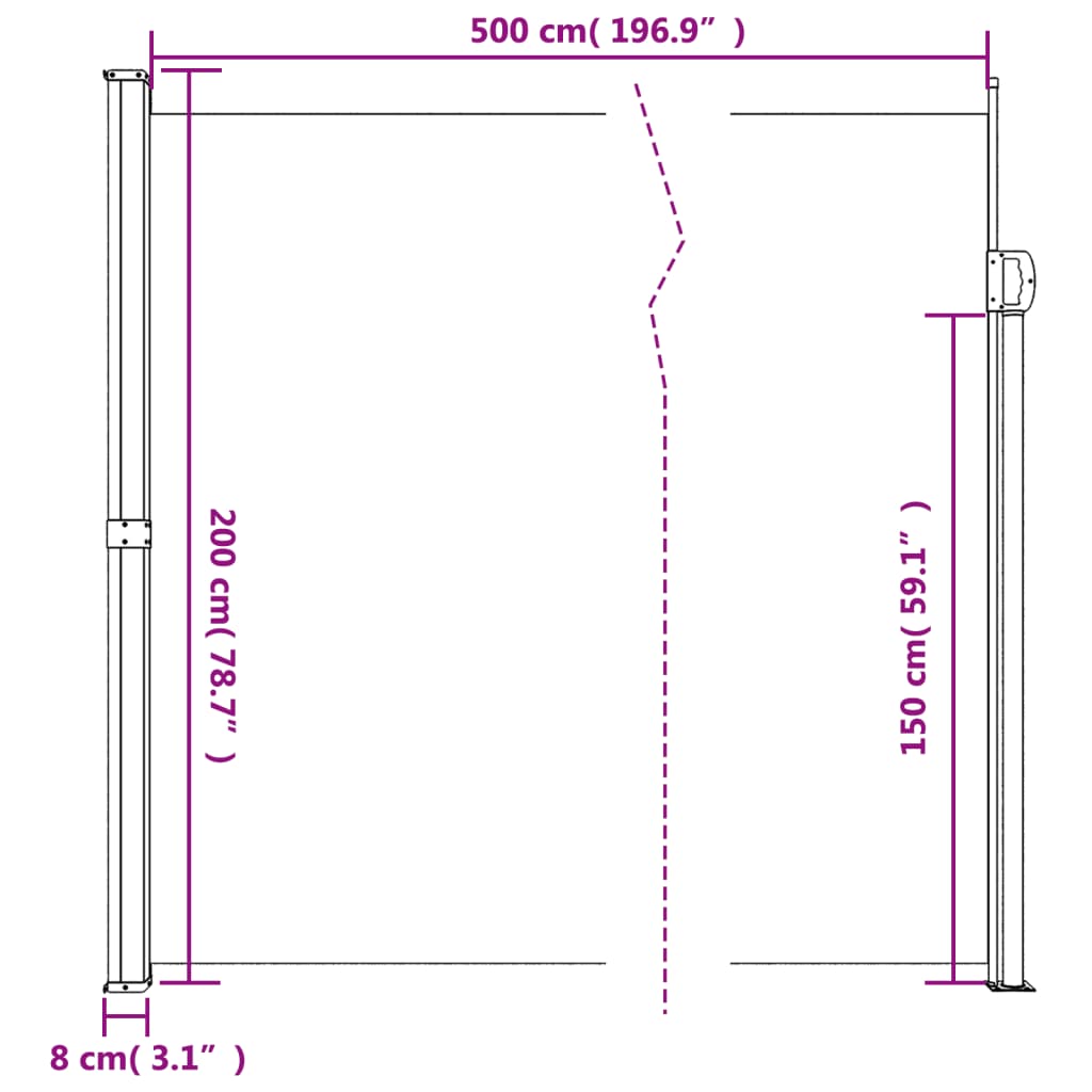 vidaXL Toldo lateral retráctil crema 200x500 cm