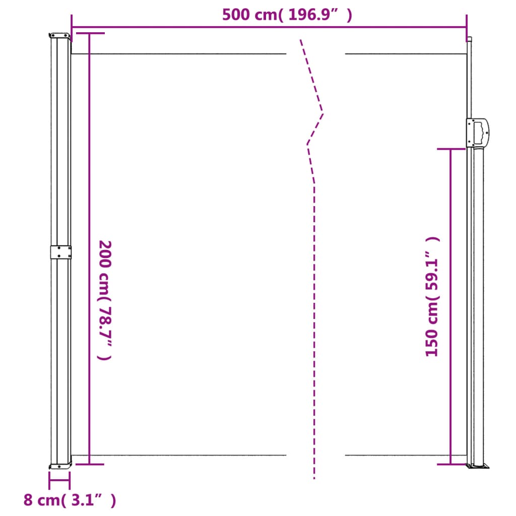 vidaXL Toldo lateral retráctil marrón 200x500 cm