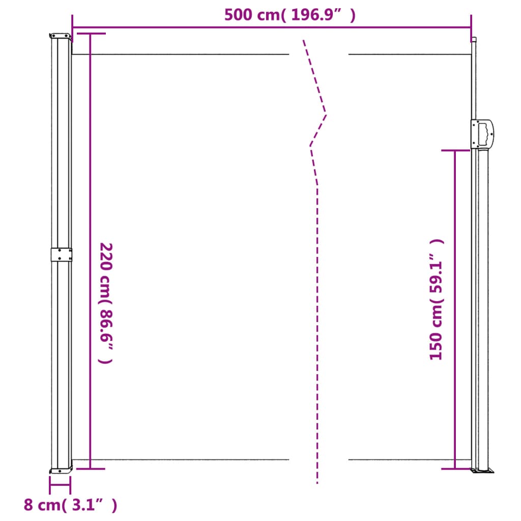 vidaXL Toldo lateral retráctil terracota 220x500 cm