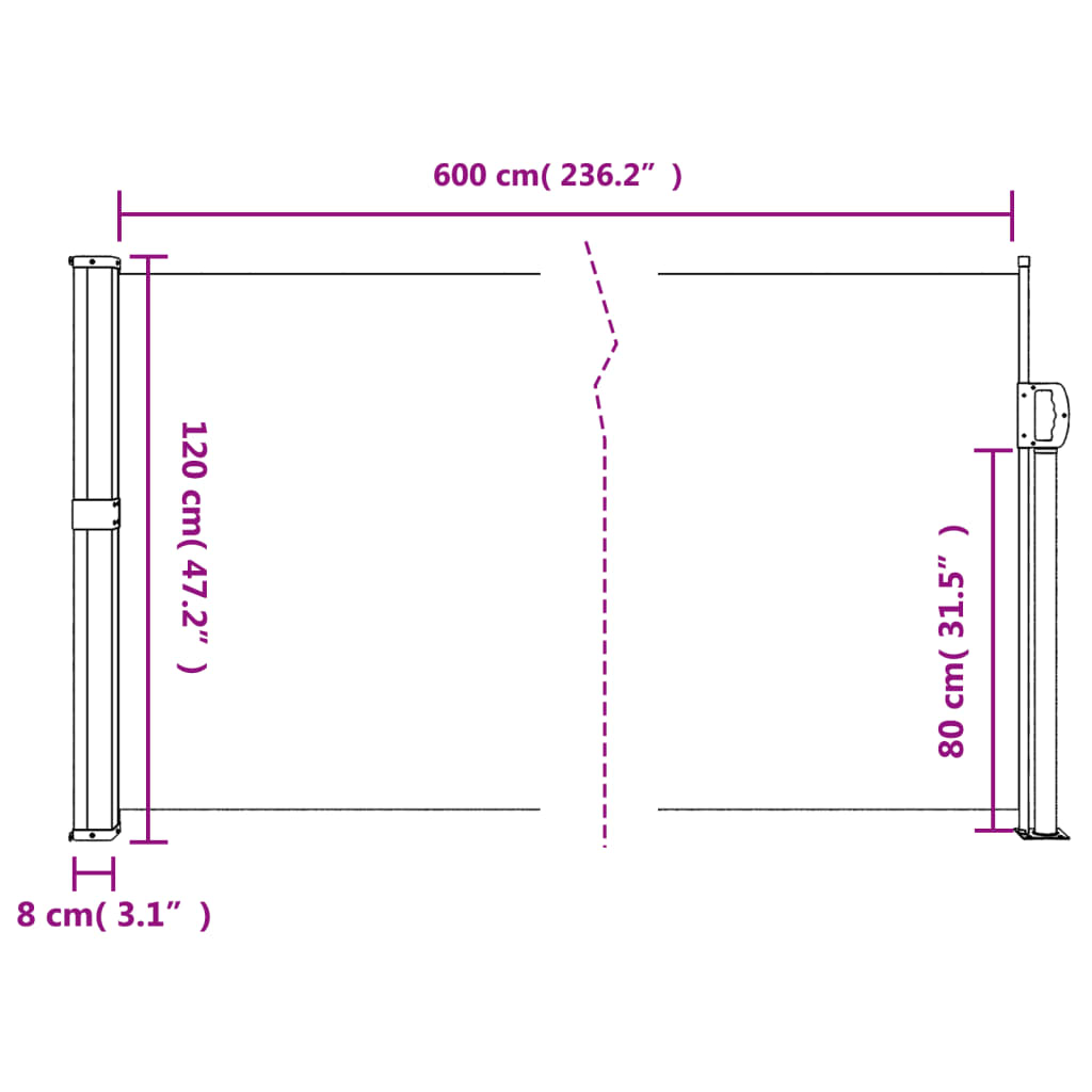 vidaXL Toldo lateral retráctil crema 120x600 cm