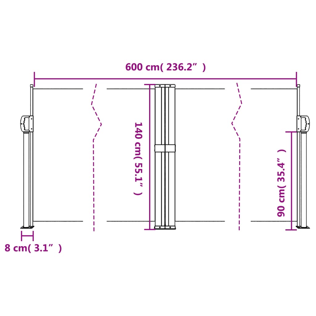 vidaXL Toldo lateral retráctil crema 140x600 cm