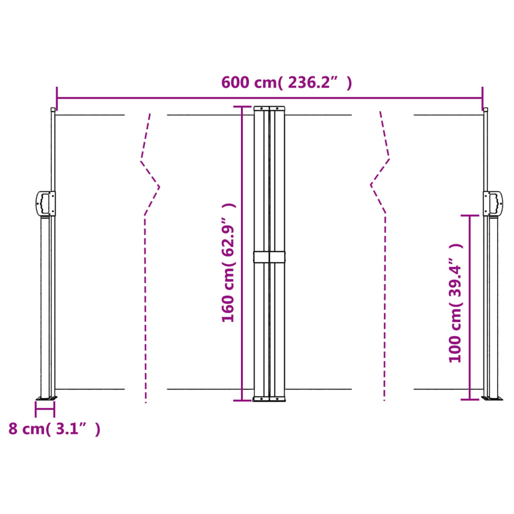 vidaXL Toldo lateral retráctil crema 160x600 cm