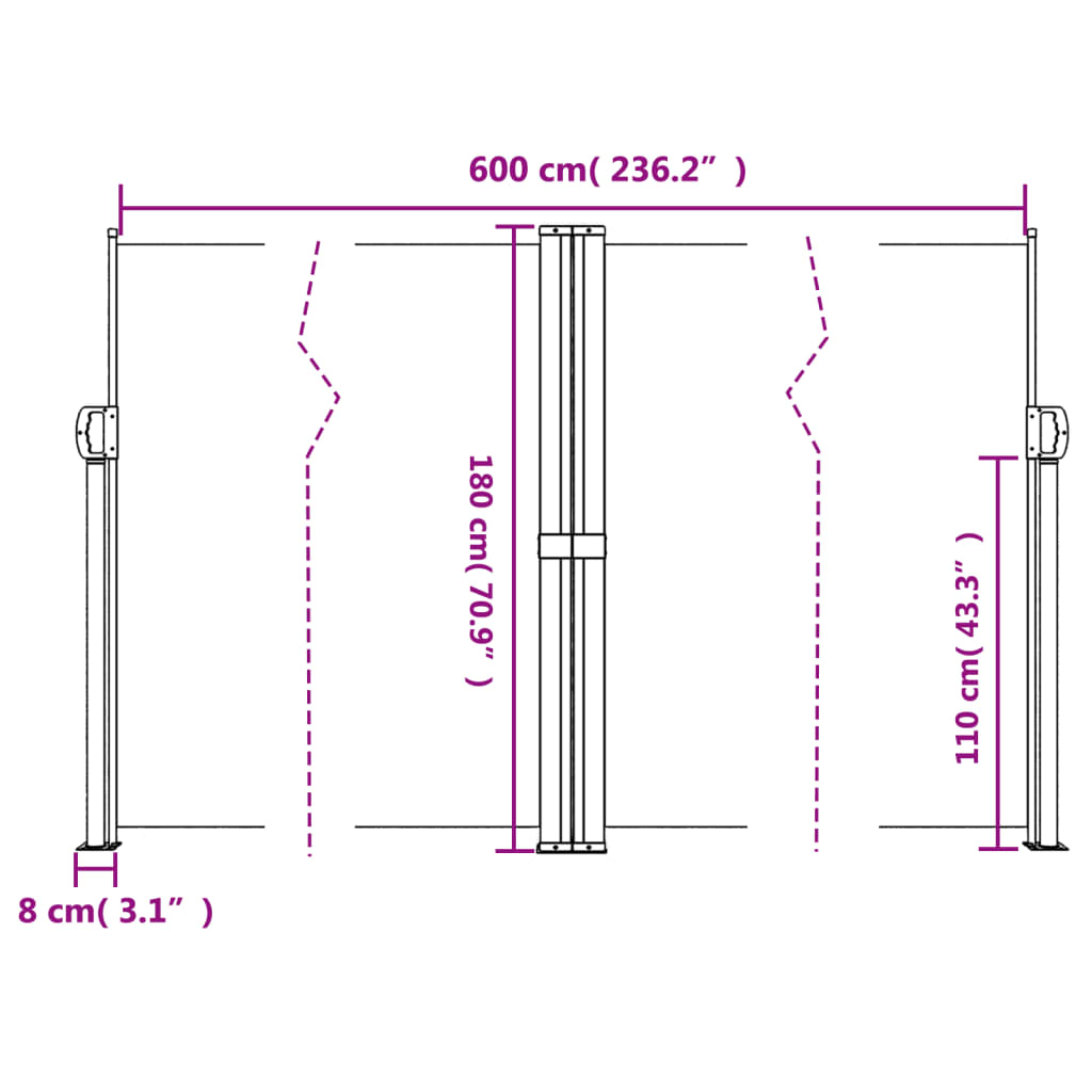 vidaXL Toldo lateral retráctil azul 180x600 cm