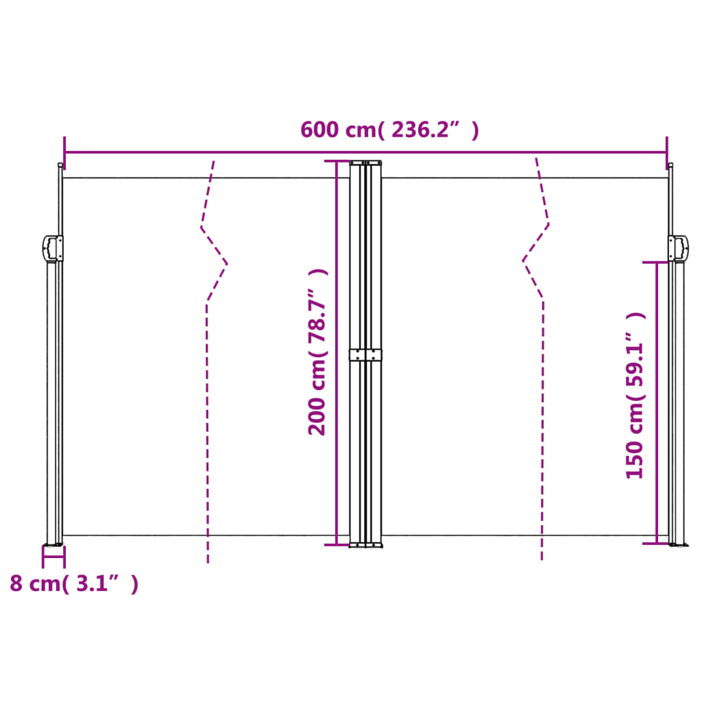 vidaXL Toldo lateral retráctil crema 200x600 cm