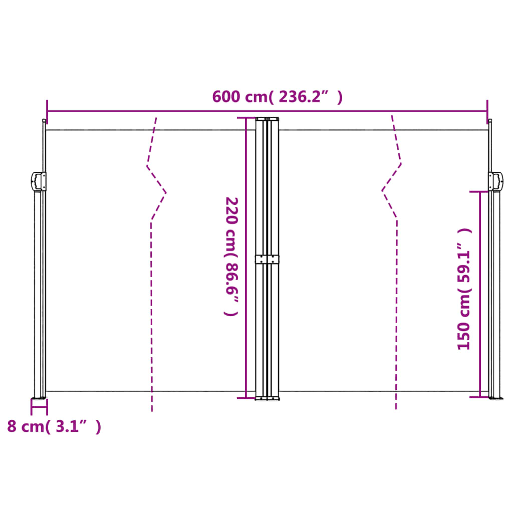 vidaXL Toldo lateral retráctil rojo 220x600 cm