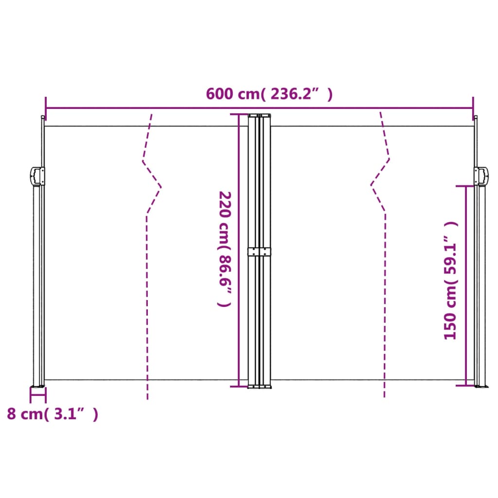 vidaXL Toldo lateral retráctil terracota 220x600 cm