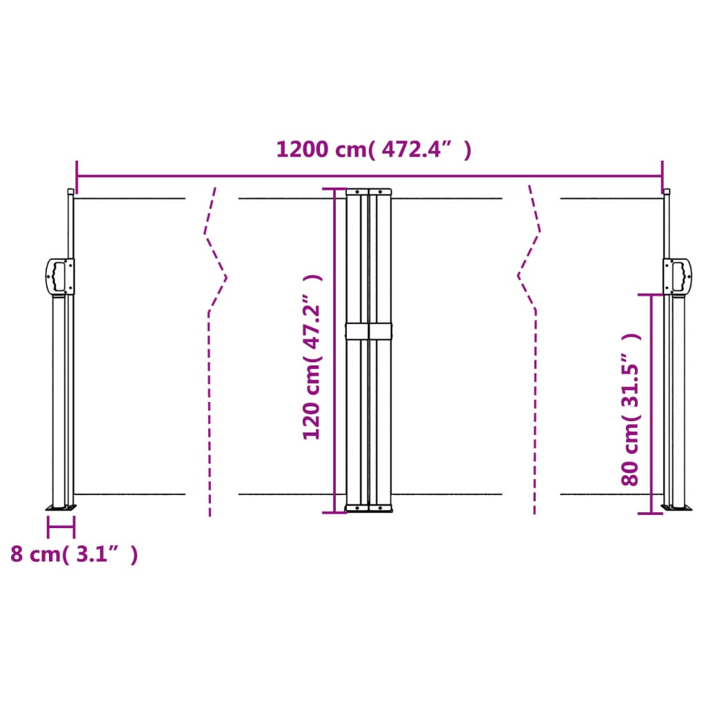 vidaXL Toldo lateral retráctil crema 120x1200 cm