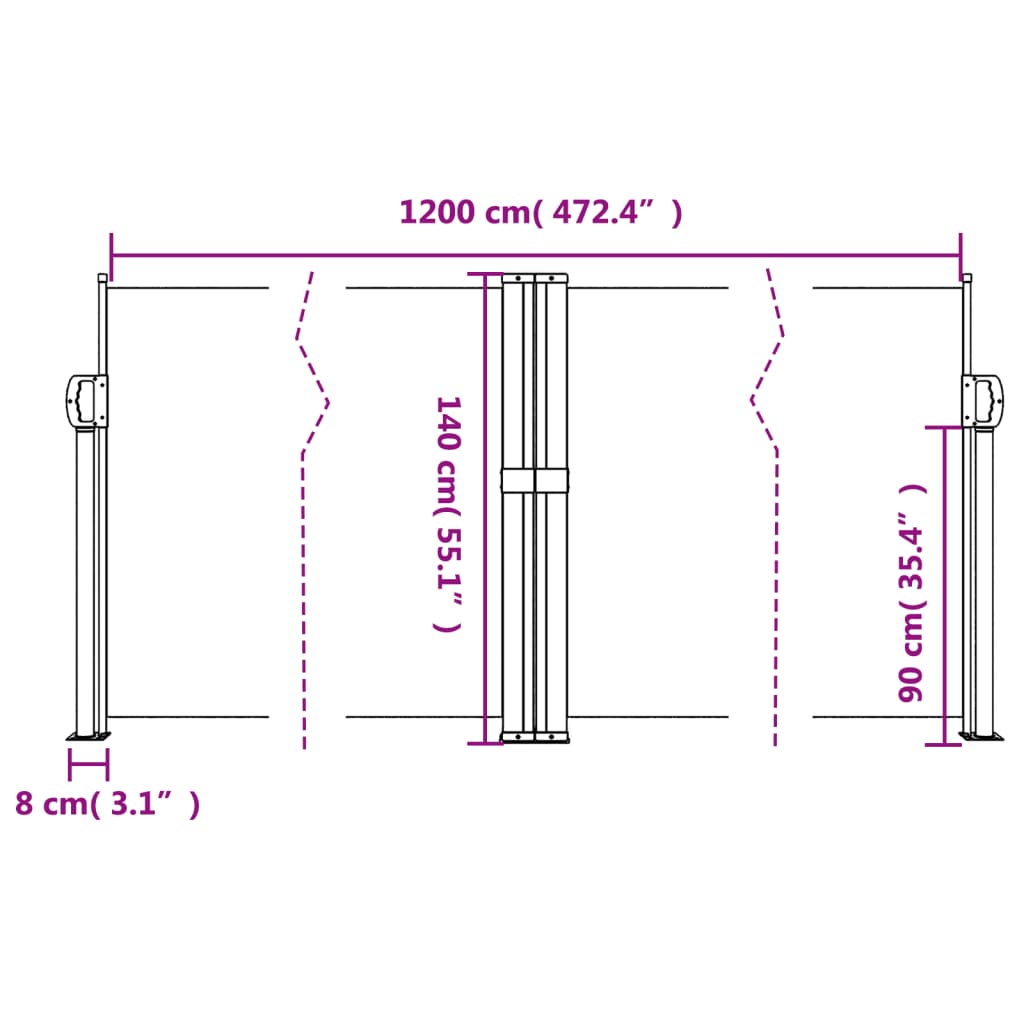 vidaXL Toldo lateral retráctil crema 140x1200 cm