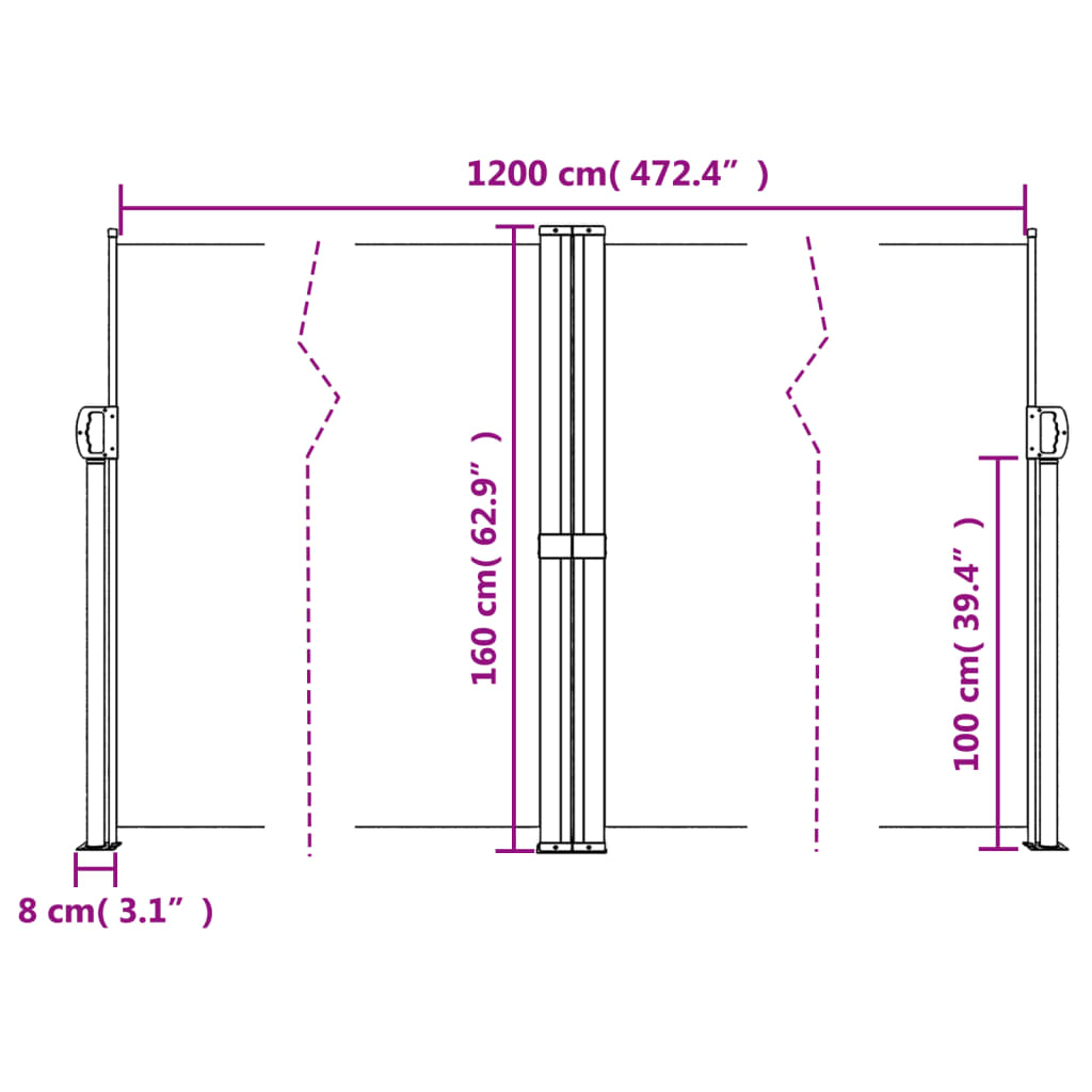 vidaXL Toldo lateral retráctil crema 160x1200 cm