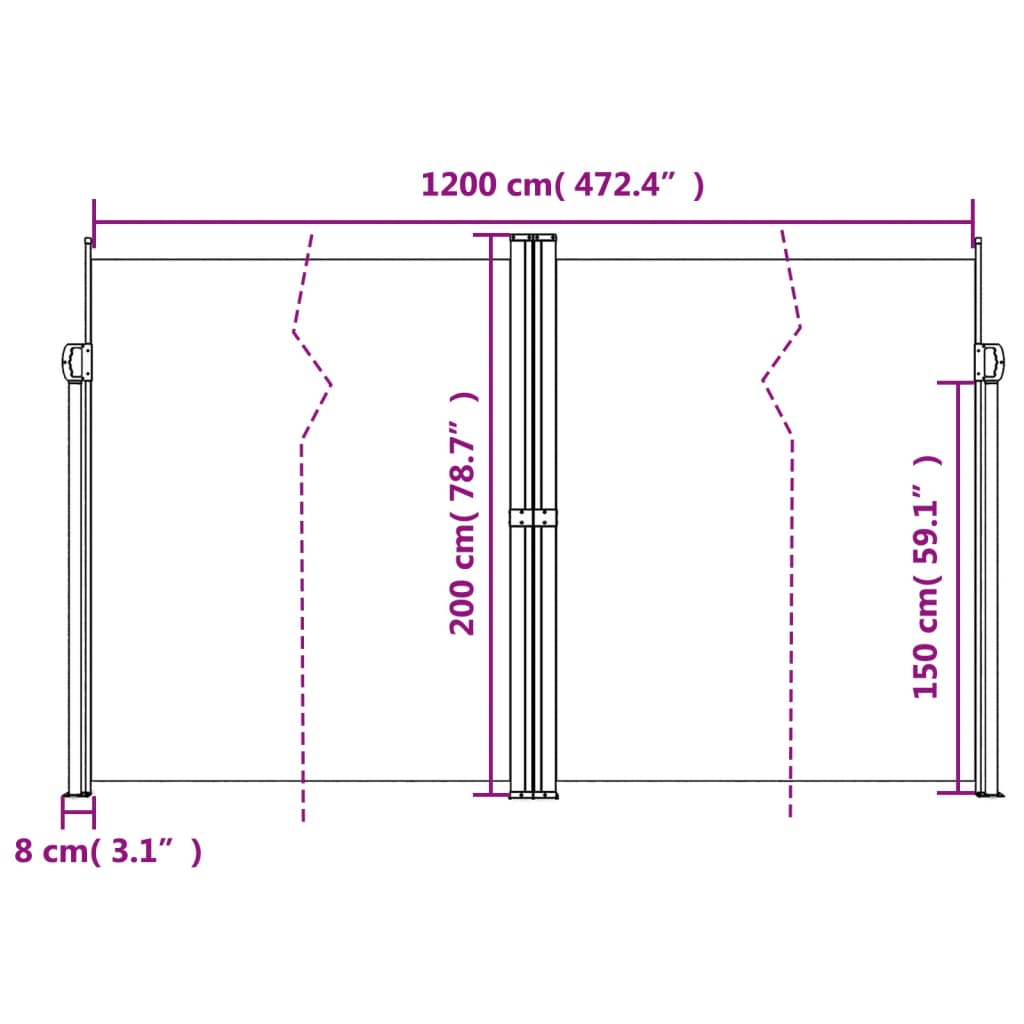 vidaXL Toldo lateral retráctil crema 200x1200 cm