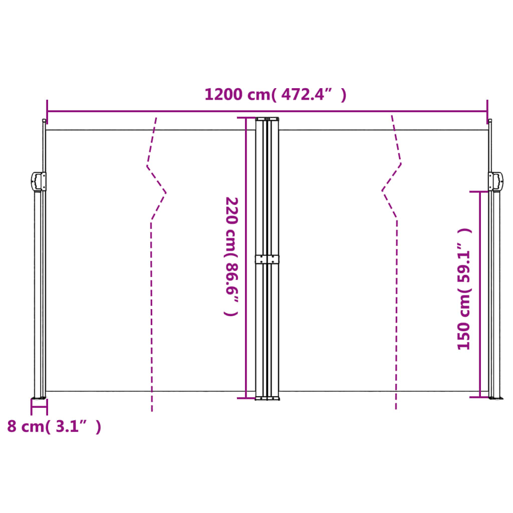 vidaXL Toldo lateral retráctil verde oscuro 220x1200 cm