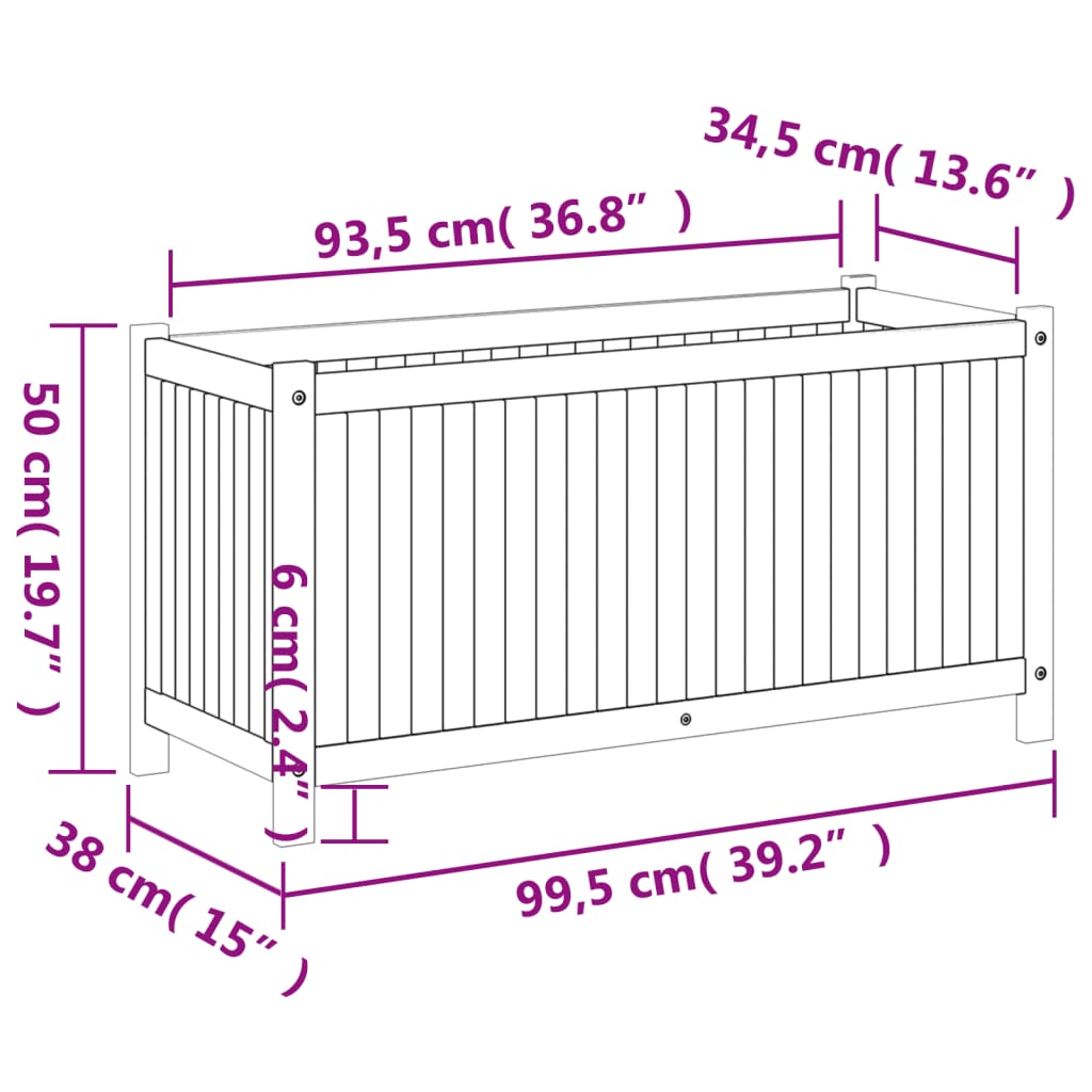 vidaXL Jardinera con forro madera maciza de acacia 99,5x38x50 cm