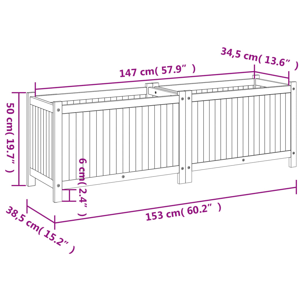 vidaXL Jardinera con forro madera maciza de acacia 153x38,5x50 cm