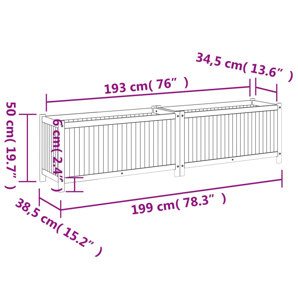 vidaXL Jardinera con forro madera maciza de acacia 199x38,5x50 cm