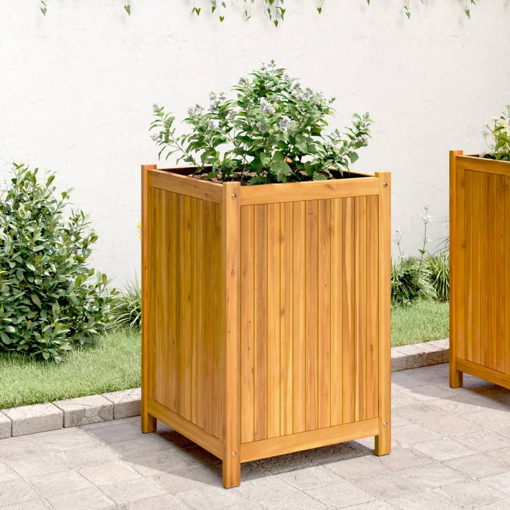 vidaXL Jardinera con forro madera maciza de acacia 50x50x75 cm