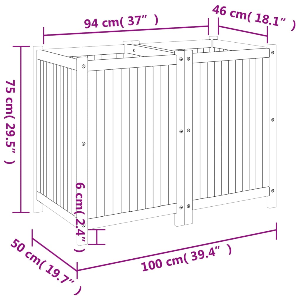 vidaXL Jardinera con forro madera maciza de acacia 100x50x75 cm