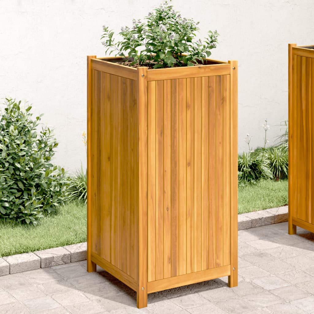 vidaXL Jardinera con forro madera maciza de acacia 50x50x100 cm