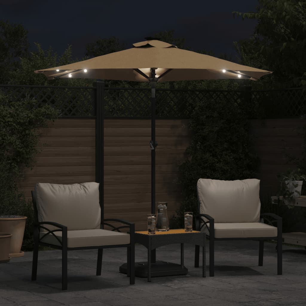 vidaXL Sombrilla jardín con luces LED poste acero taupe 225x225x212cm