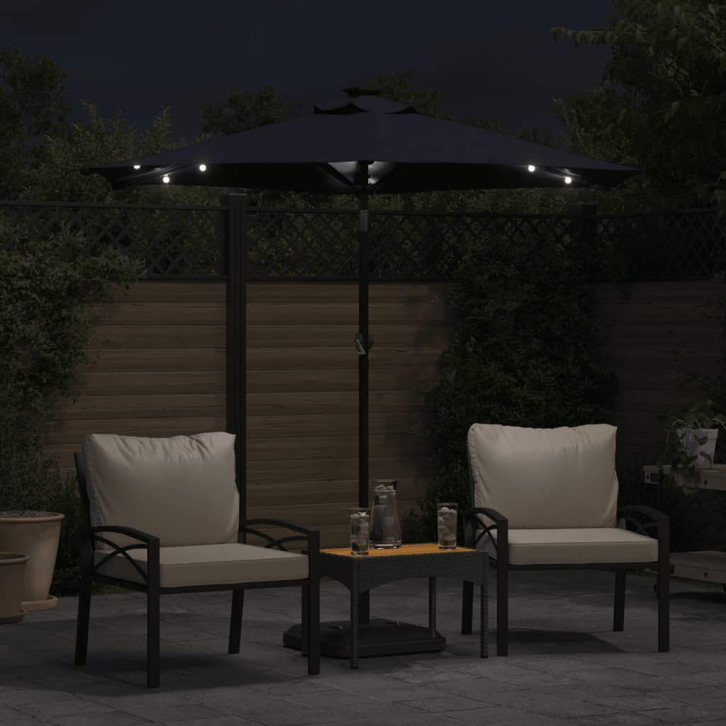 vidaXL Sombrilla jardín con luces LED poste acero negro 225x225x212 cm