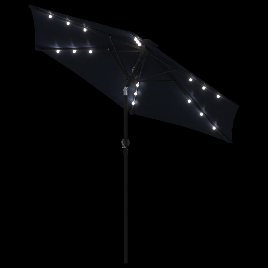 vidaXL Sombrilla jardín con luces LED poste acero negro 225x225x212 cm