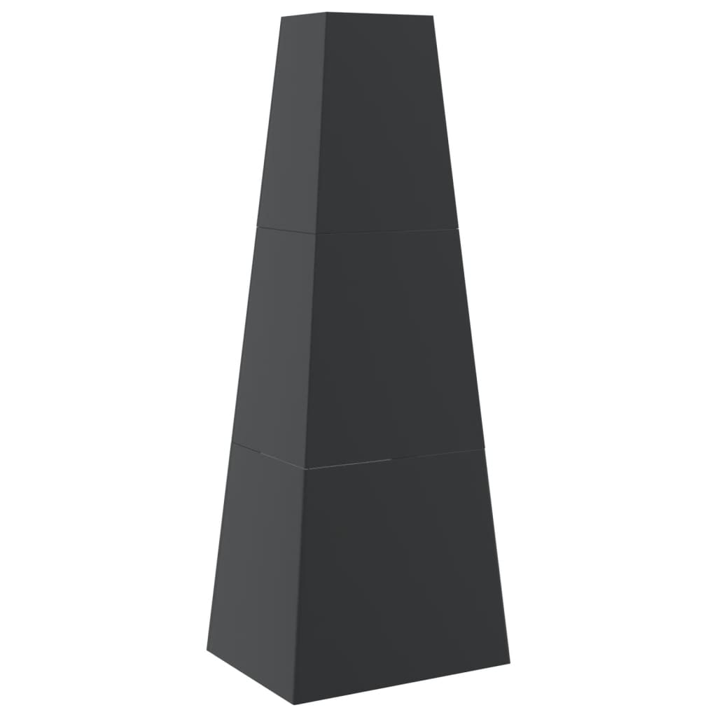 vidaXL Chimenea de exterior con leñero y diseño de torre acero negro