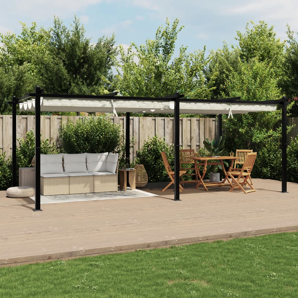 vidaXL Cenador de jardín con techo retráctil aluminio crema 3x6 m