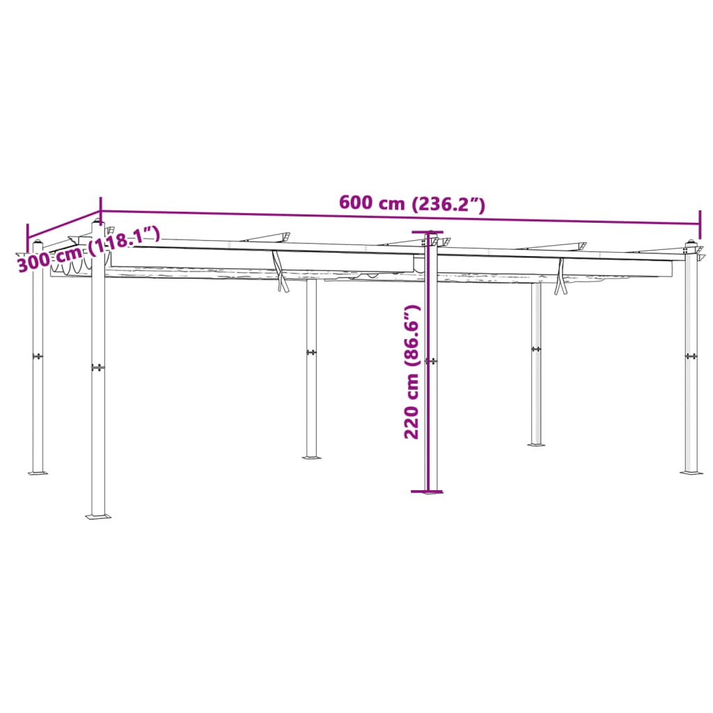 vidaXL Cenador de jardín con techo retráctil aluminio crema 3x6 m