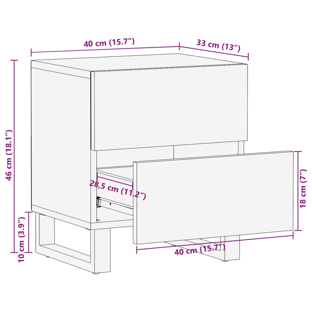 vidaXL Mesitas de noche 2 uds madera maciza de mango 40x34x46 cm