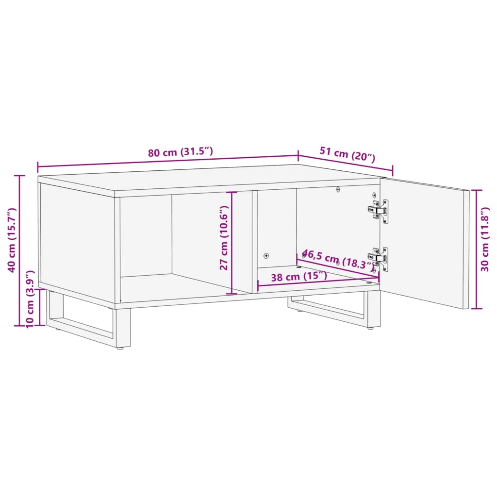 vidaXL Mesa de centro de madera maciza de mango blanca 80x51x40 cm