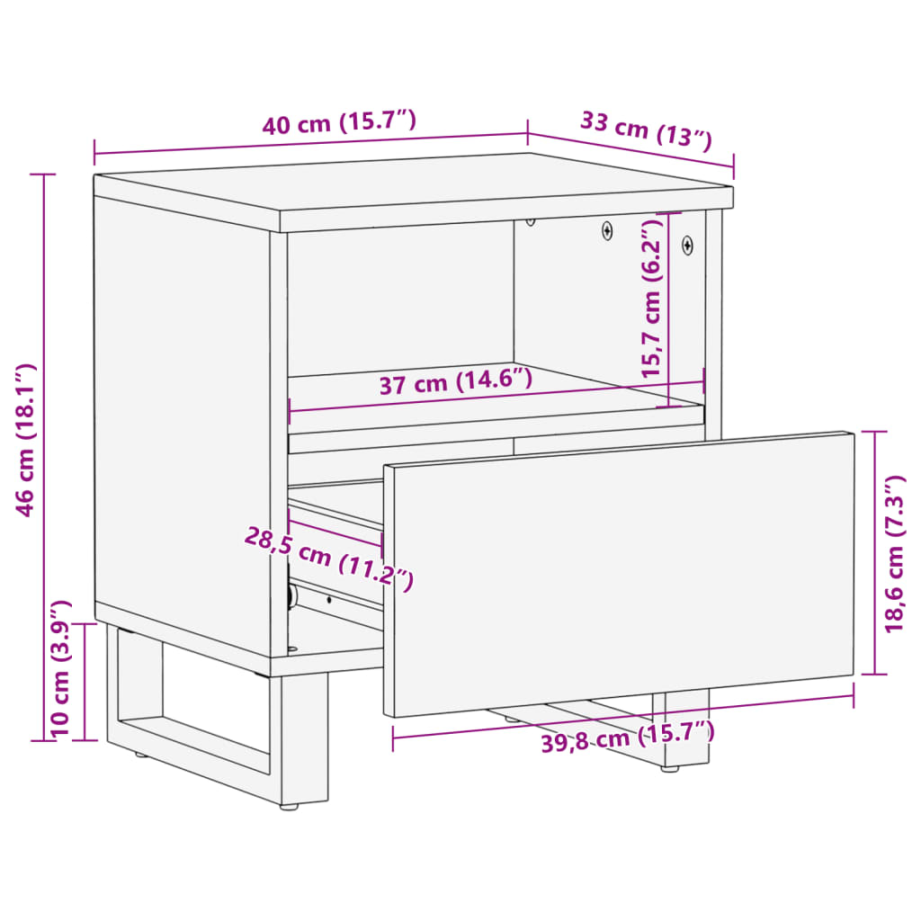 vidaXL Mesita de noche de madera maciza reciclada 40x34x46 cm