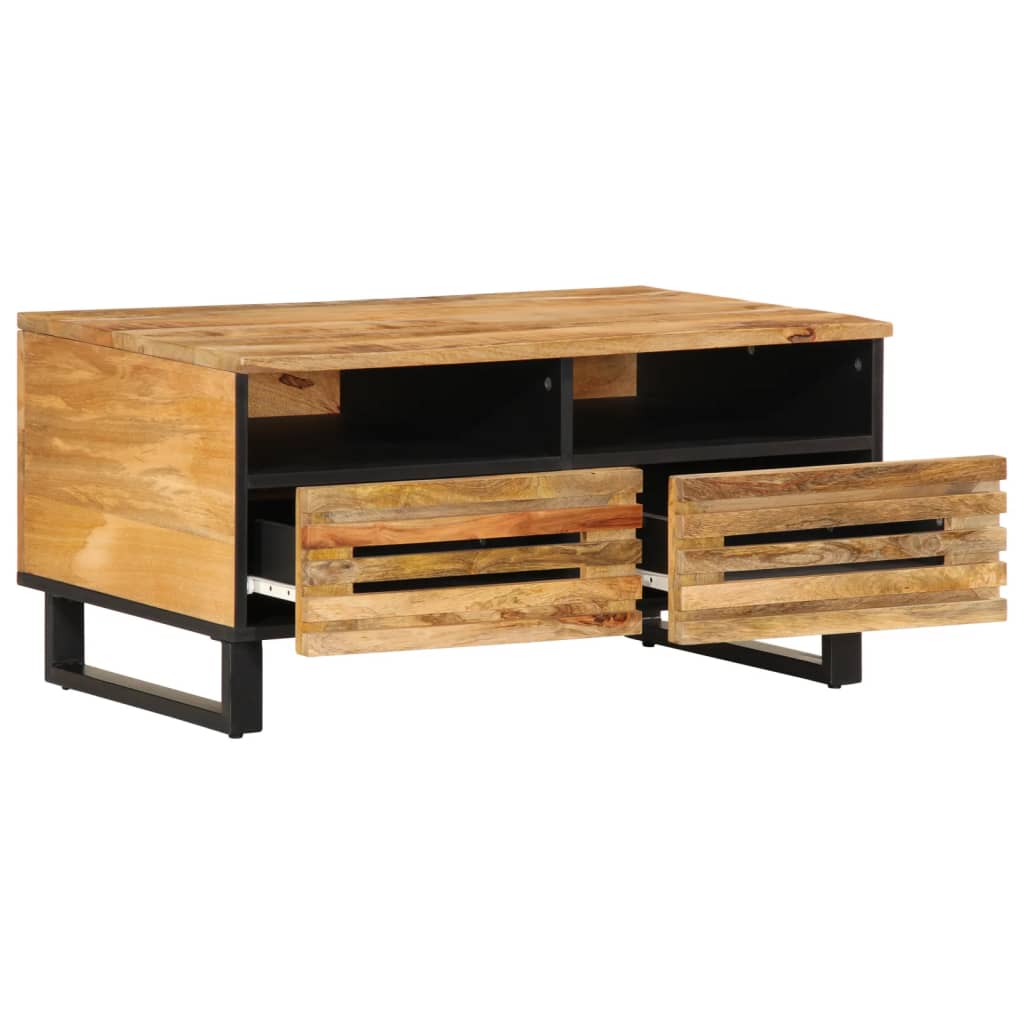 vidaXL Mesa de centro de madera maciza de mango rugosa 80x55x40 cm