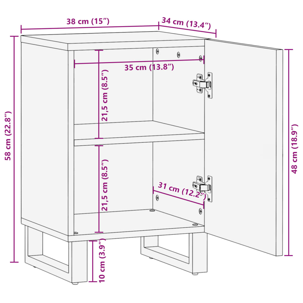 vidaXL Armario de baño madera maciza de mango 38x34x58 cm