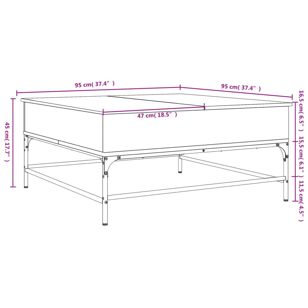 vidaXL Mesa de centro madera ingeniería metal roble Sonoma 95x95x45 cm