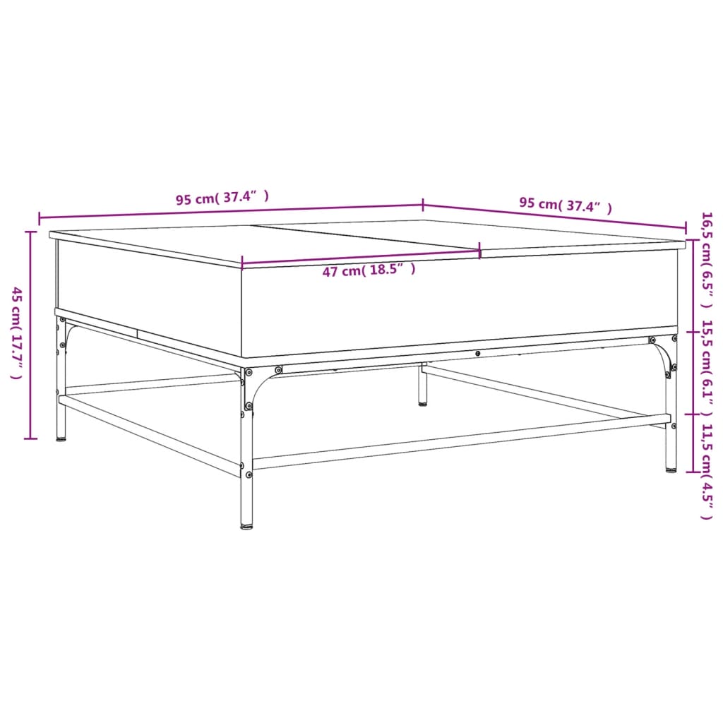 vidaXL Mesa de centro madera ingeniería y metal roble humo 95x95x45 cm