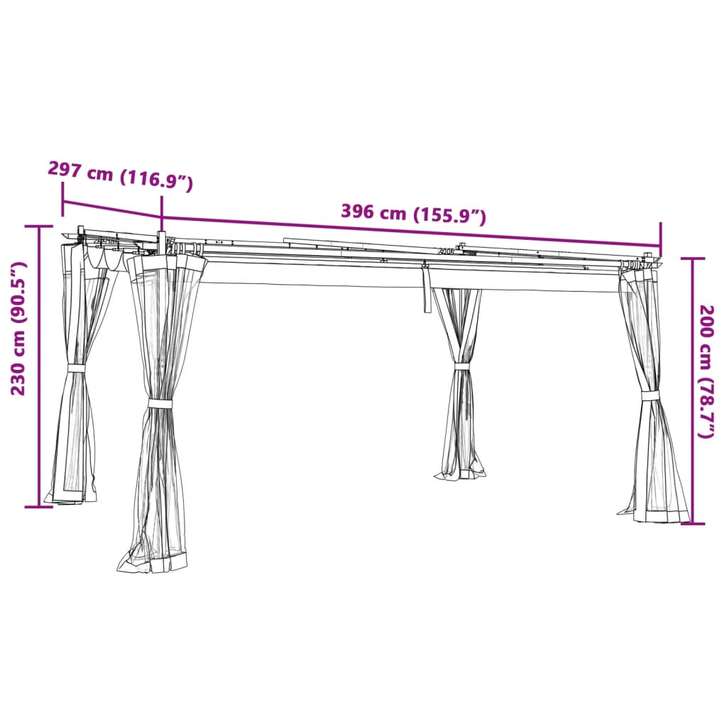 vidaXL Cenador con paredes de malla acero taupe 4x3 m